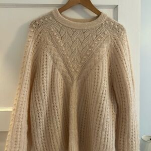 Sezane Cream Cable Knit Crew Neck Sweater